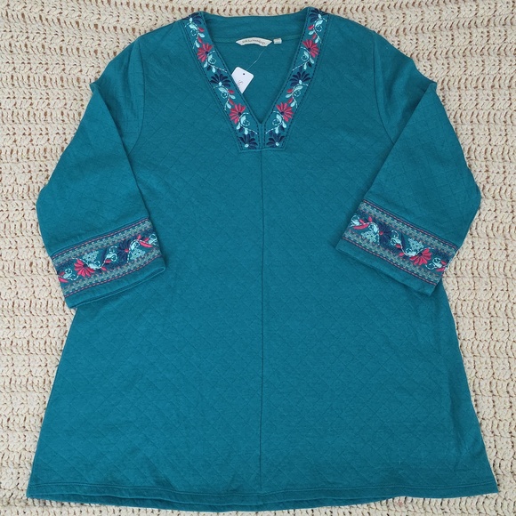 Soft Surroundings Tops - Soft Surroundings Zalamaya Top Green Embroidered Tunic Boho Size M NWT